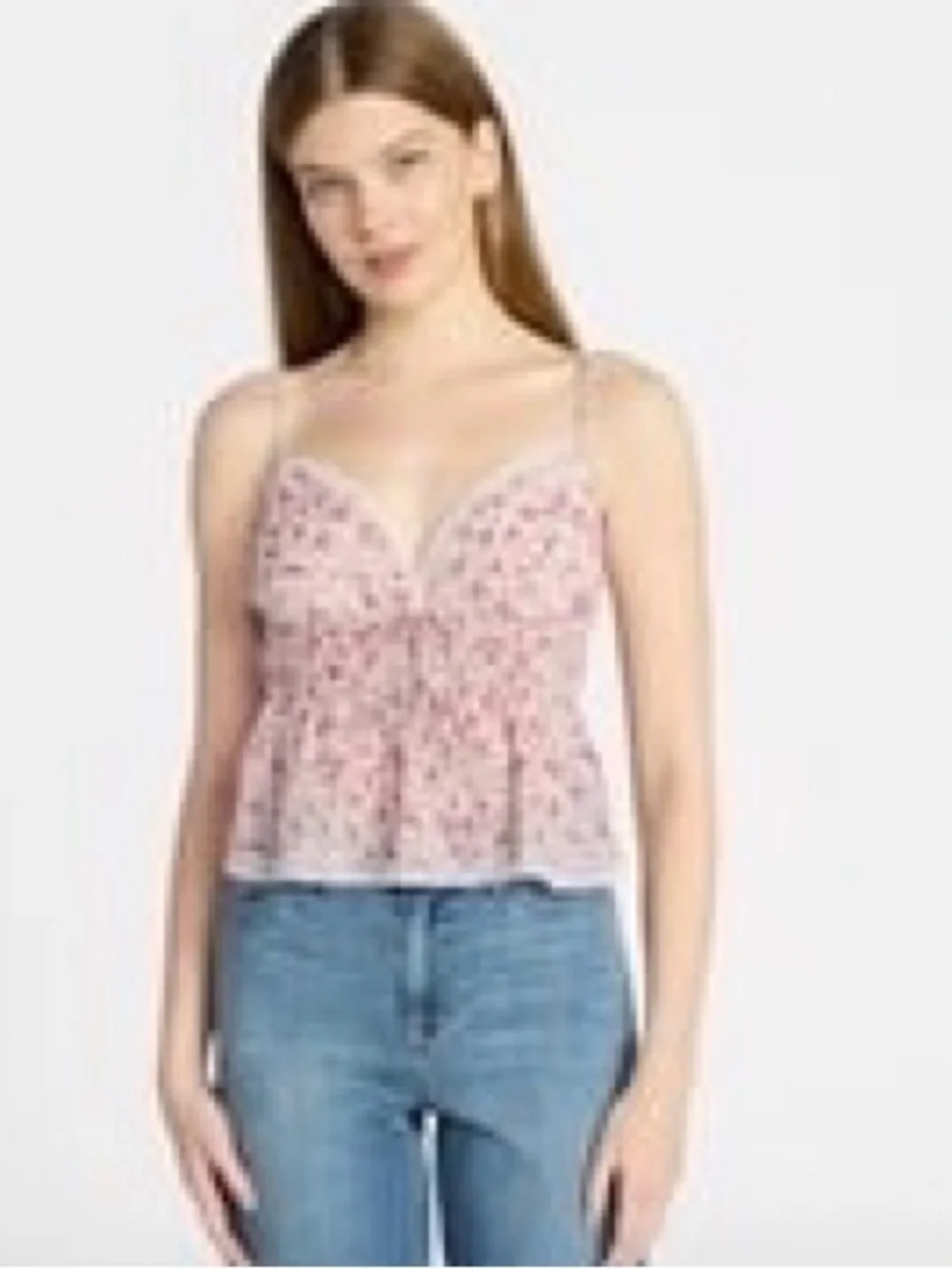 💕No Boundaries Pink Floral Lace-Trim Cami Tank-M-NWT💕